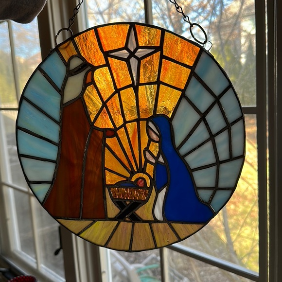 Original, signed Holy Family stained glass, manger scene, Star of Bethlehem - Picture 1 of 12